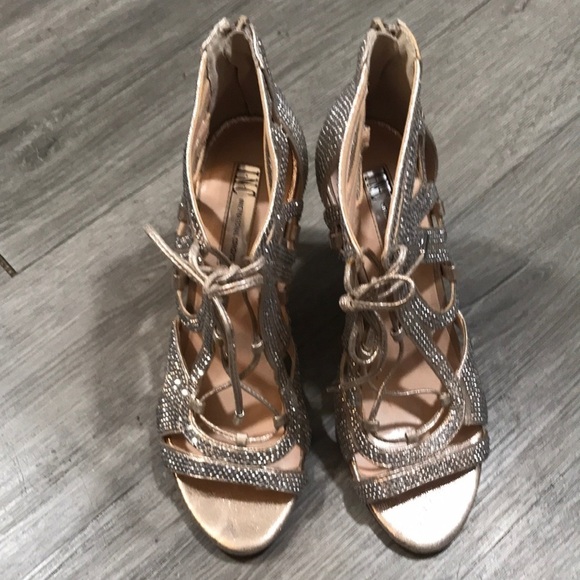 INC Silver Rhinestone Peep Toe Evening Shoes size 7.5 - Picture 2 of 10